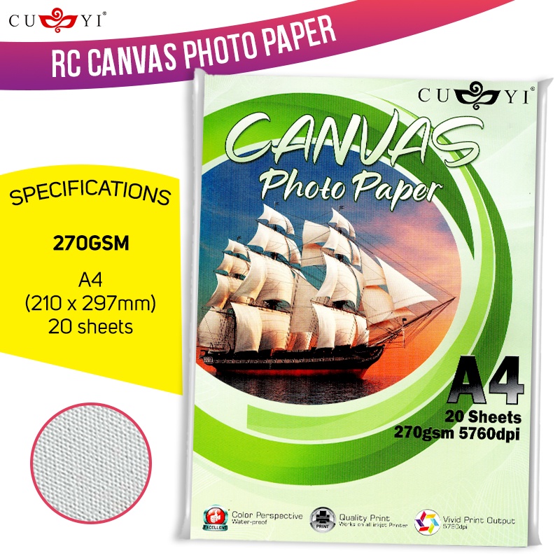 CUYI RC Canvas Photo Paper 270GSM A4 Size (20 sheets per pack) Shopee