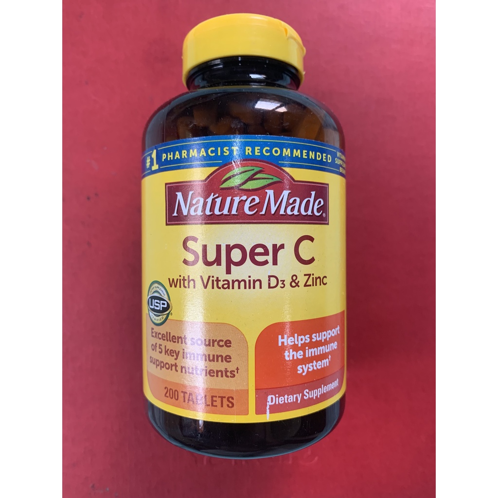 200 Tabs Nature Made Super C with Vitamin D3 & Zinc Imported from the