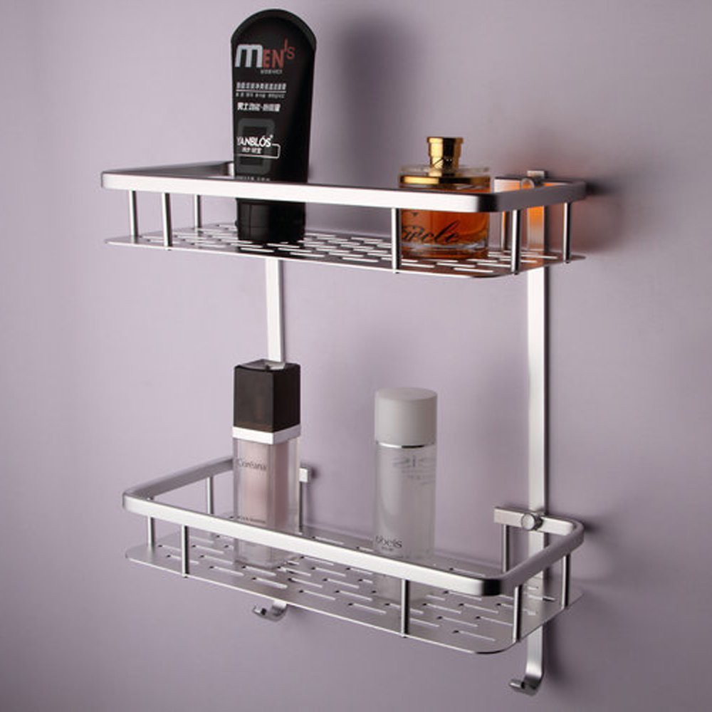 2 Tier Bathroom Storage Organizer Holder Shelf With Hooks Shopee