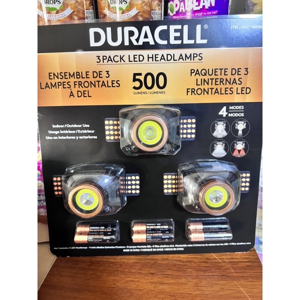 Duracell LED Headlamps 500 Lumens, 4 Light Modes, Weather Resistant, 3