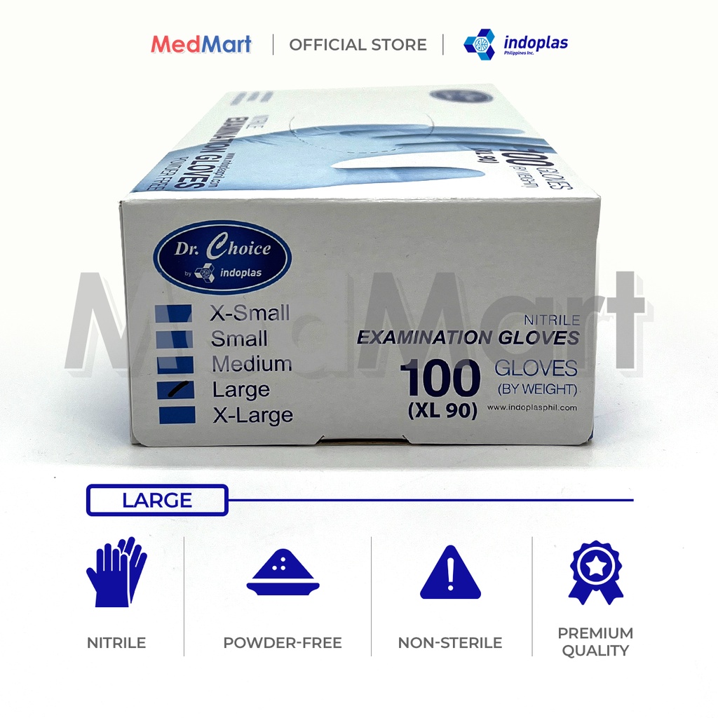 [LARGE] Indoplas Dr. Choice Nitrile Examination Gloves Box of 100