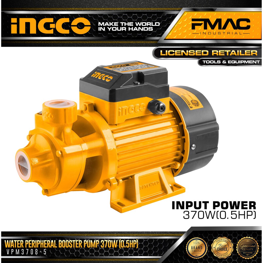 INGCO Water Peripheral Booster Pump 370W (0.5HP) VPM37085 Shopee