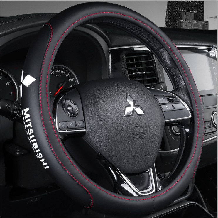 No Smell Thin Mitsubishi Logo Leather Car Steering Wheel Cover
