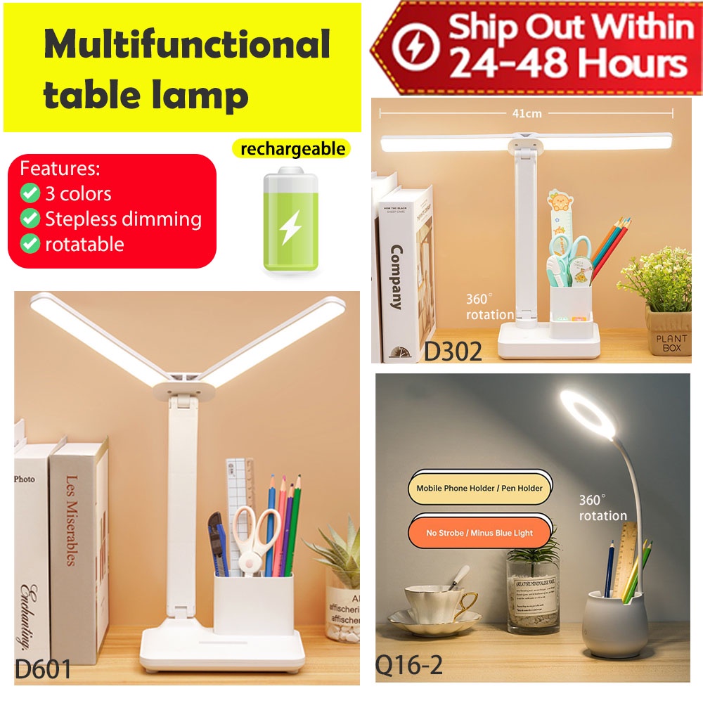 Double lamp LED Folding Touch Desk Lamp MultiFunction Penholder Lamp