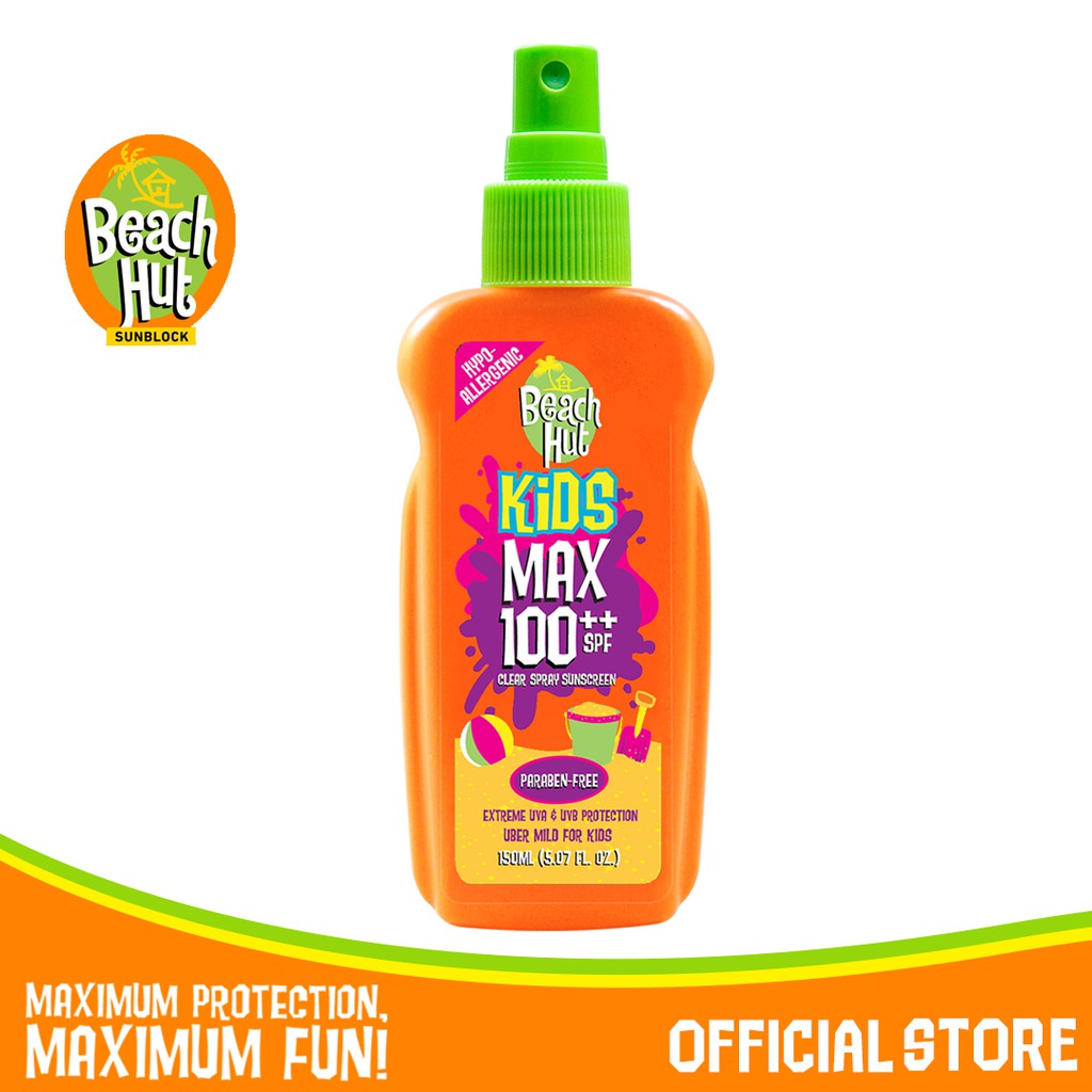 Beach Hut Sunblock Kids Max 100++ Clear Spray Sunscreen 150ml Shopee