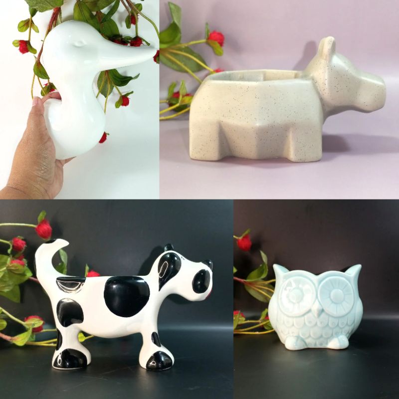 Assorted Ceramic Animal Decor Duck Hippo Dog Owl Candle Trinket Pencil
