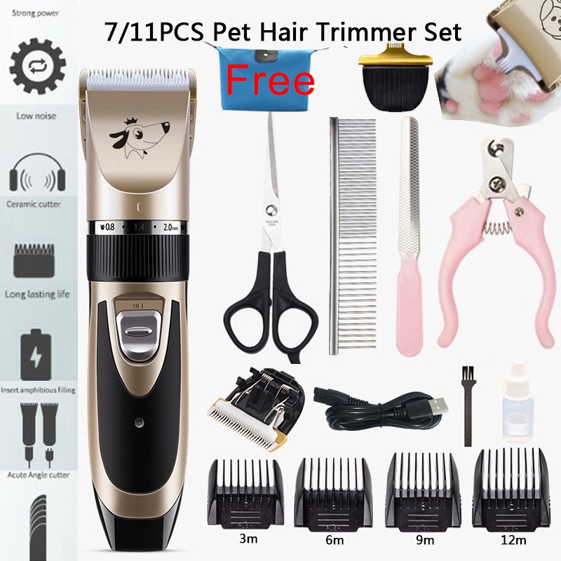 7/11PCS Electric Pet Hair Trimmer Set Dog Cat Hair Shaver Lownoise