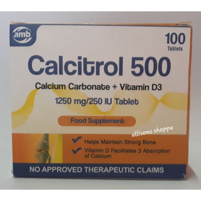 Calcitrol 500 Calcium Carbonate + Vitamin D3 Box of 100 Tablets