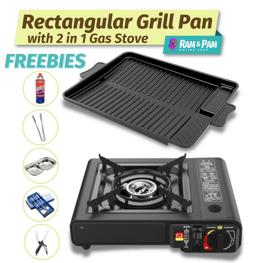 Samgyupsal Party Set, Rectangular Grill Pan & 2 in 1 Stove, Premium