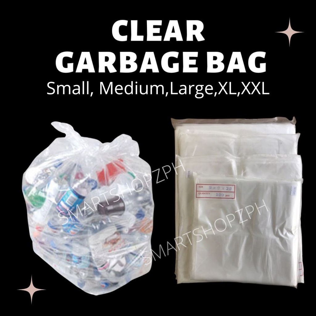 CLEAR GARBAGE BAG/ TRASH BAG Set of 100 Pcs (S,M,L,XL,XXL) Shopee