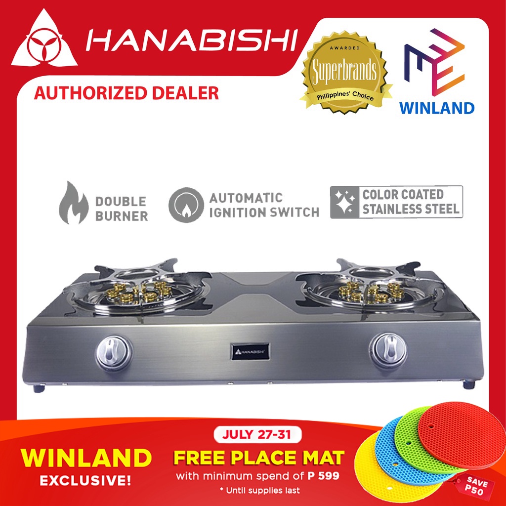Hanabishi Original Color Coated Stainless Steel Double Burner Gas Stove