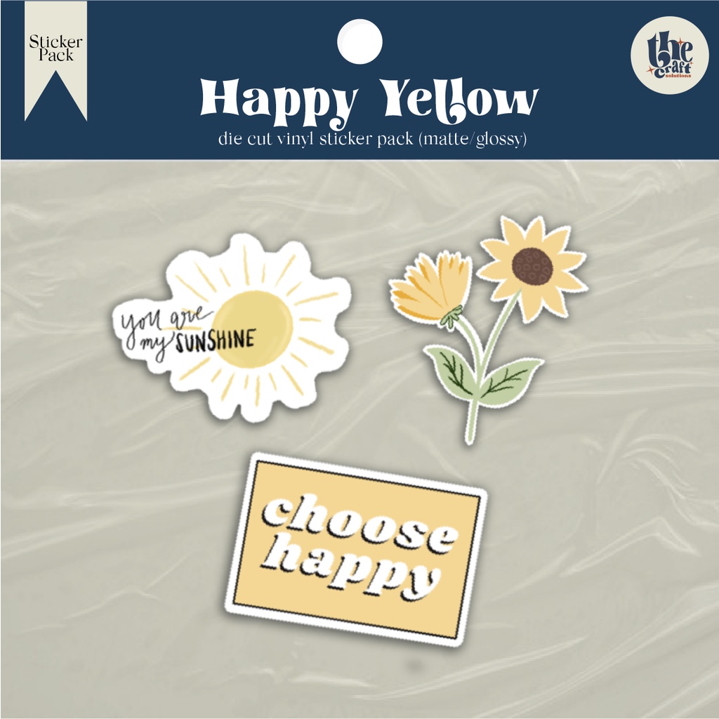 happy yellow vinyl sticker pack diecut; vinyl glossy/matte Shopee Philippines