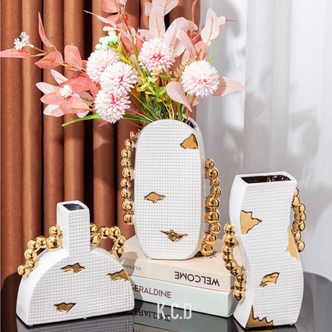 Luxury Gold Handle Ceramic Flower Vase Home Decor Vase and Table