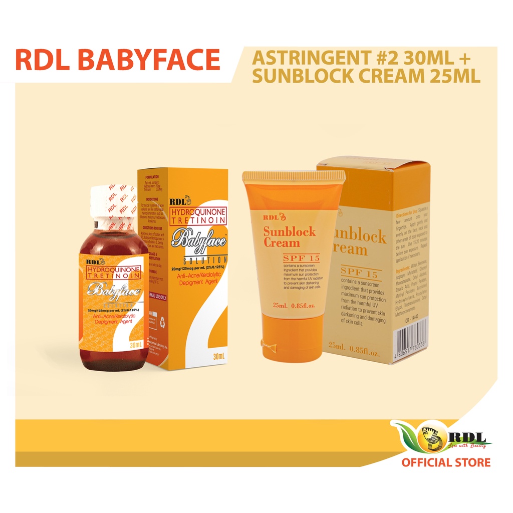 RDL Babyface Astringent 2 30ml and RDL Sunblock Cream 25ml (SET