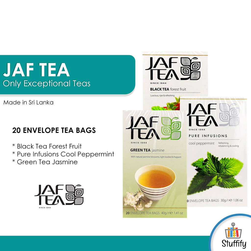 JAF Tea (1 box of 20 Tea Bags) Authentic Green Tea Jasmine Black