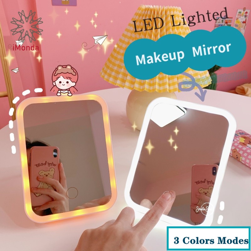 3 Color LED Face Makeup Mirror Vanity Mirror USB Charge Folding Portable Mirror Light Mirror
