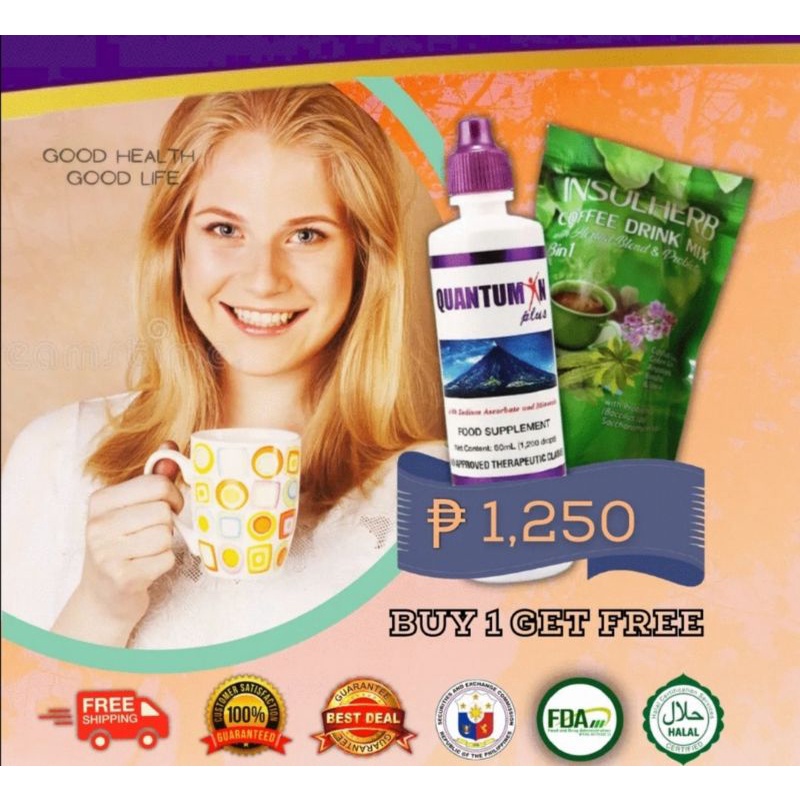 1 Bottle 60ml QUANTUMIN PLUS + 1 pouch INSULHERB COFFEE Shopee