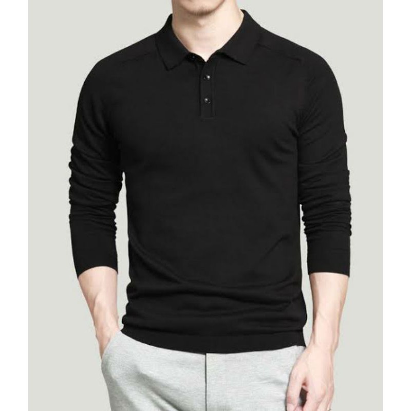 insPlain Black Long Arm POLO Plain Black POLO SHIRT Black WANGKY
