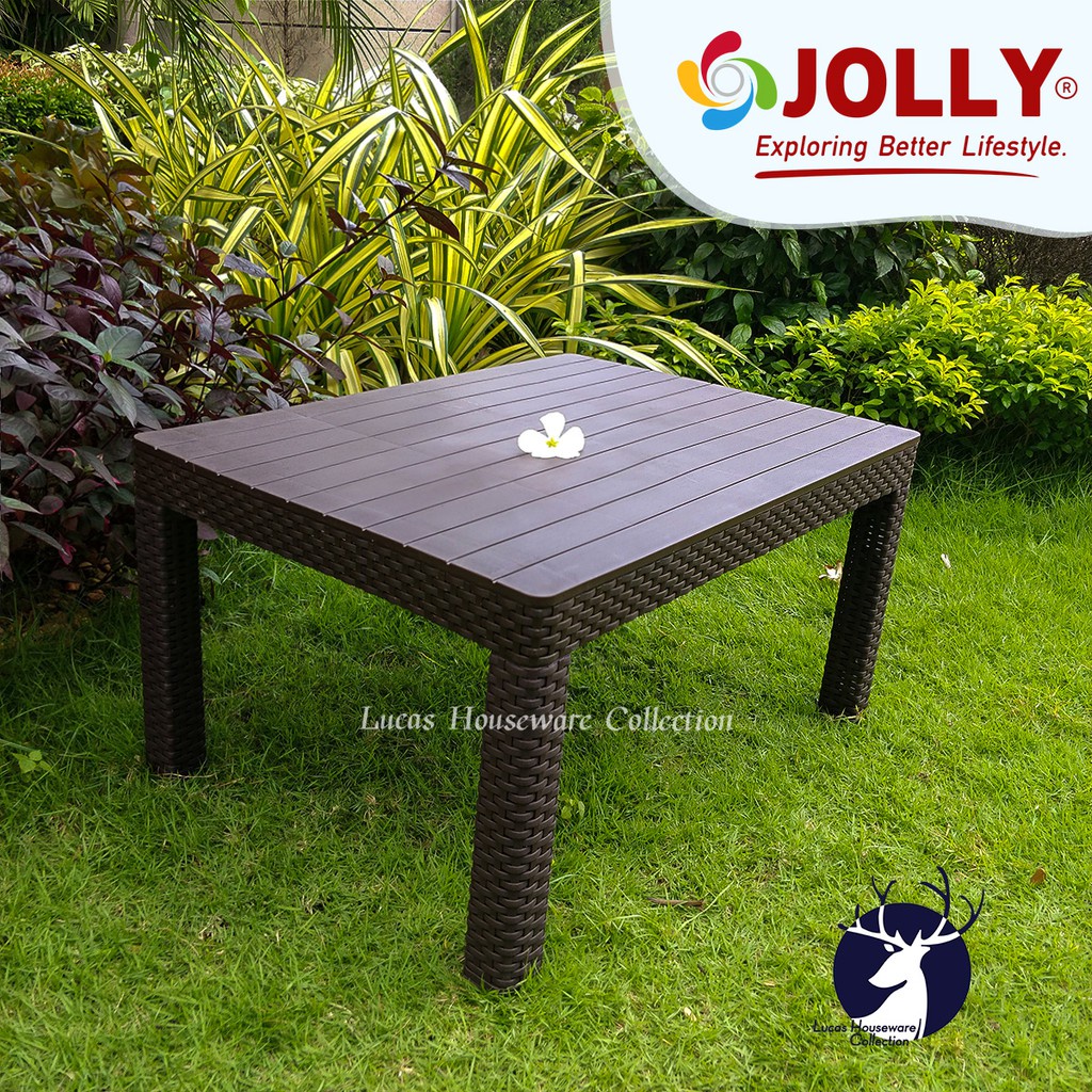 JOLLY DINNING & COFFEE TABLE RECTANGULAR RATTAN DESIGN TABLE/ PICNIC