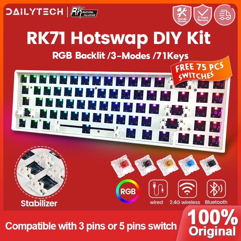 【Hot sale】Dailytech RK71 3Modes Wireless RGB Mechanical Keyboard DIY Kit Hotswap Keyboard