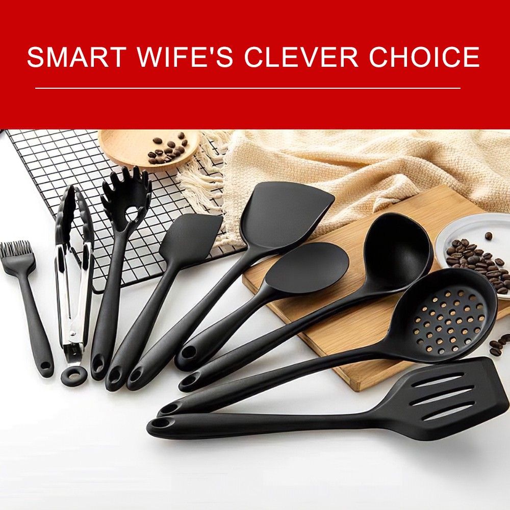 Kitchen Utensils Set 9Pcs All Over Silicone Nonstick Barreled Silica Gel Kitchenware Set