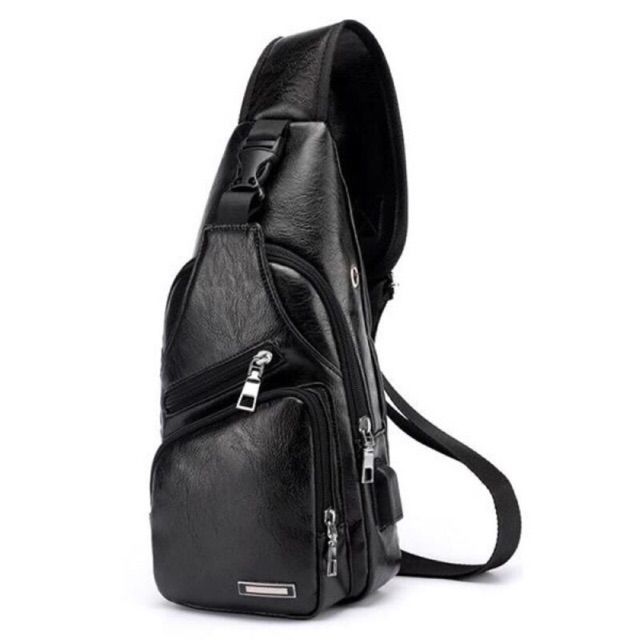 Leather Men Sling Bag Black Crossbody Bag for Men Multipurpose Daypacks