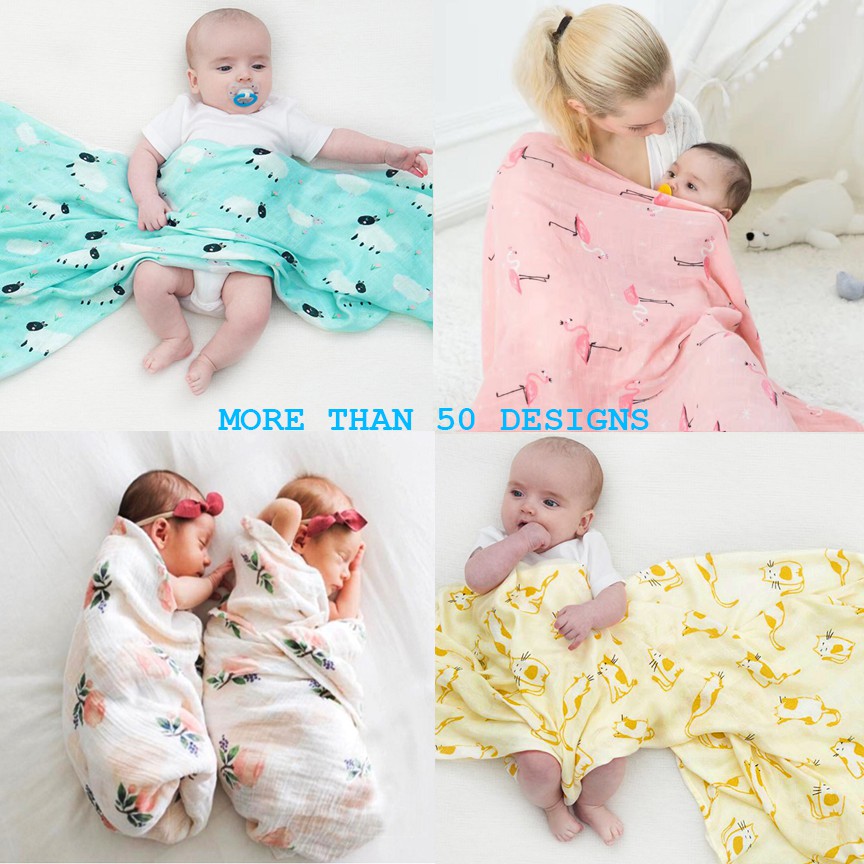 Organic Bamboo Cotton Muslin Soft Baby Swaddle Wrap Blanket towel burp