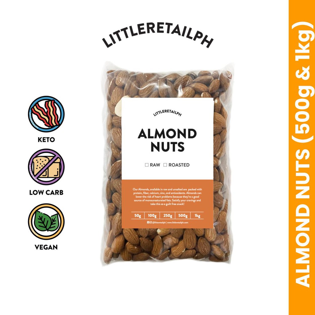 Almond Nuts Raw & Roasted (500g & 1kg) Keto & Low Carb Approved