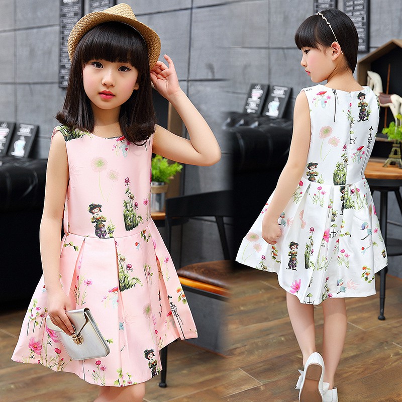 Korean Version Girl Dress Summer Printing Kid Princess