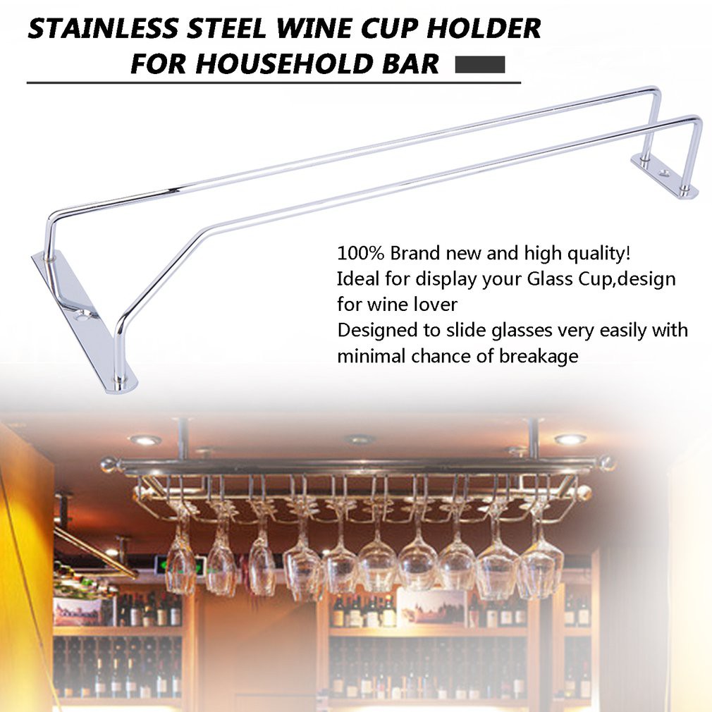 ღDeicy Wine Glass Rack Hanging Chrome Plated Stemware Stainless Steel Holder Under Home