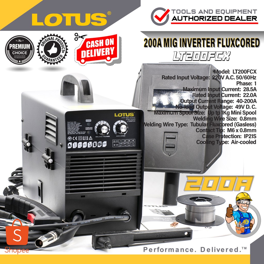 LOTUS 200A MIG Inverter Fluxcored Welding Machine (LT200FCX) Shopee