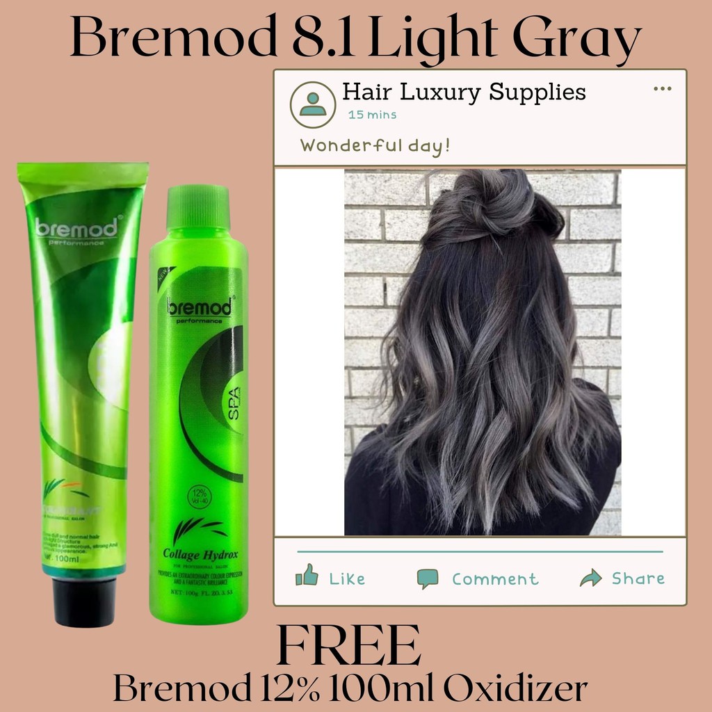 Hair Luxury Supplies Bremod 8.1 Light Gray + Bremod 12 100ml Oxidizer FREE Bremod Hair Color
