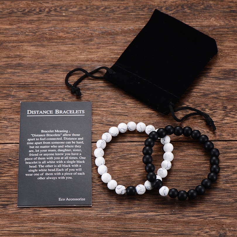 2Pcs/Set Couple Distance Bracelets Velvet Packing Classic Natural Stone