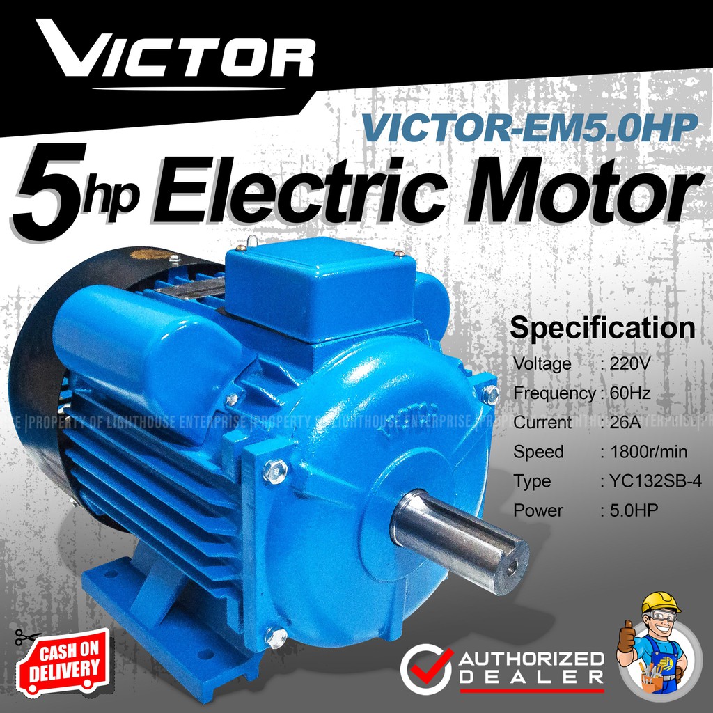 VICTOR 5HP Induction Motor / Electric Motor 100 copper (VICTOREM5.0hp
