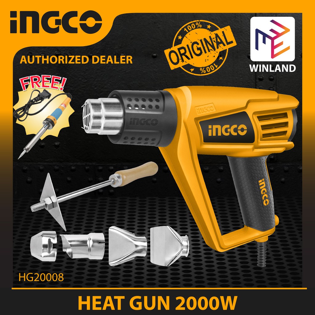 INGCO Heat Gun 2000W with 4 pcs Nozzle & 1 Scraper FREE Soldering Iron