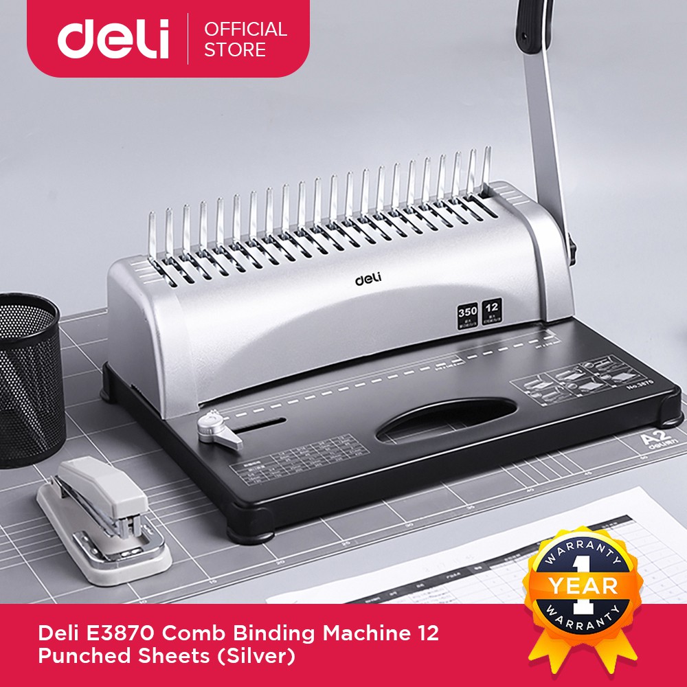 Deli Comb Binding Machine 12 Punched Sheets E3870 Silver | Shopee