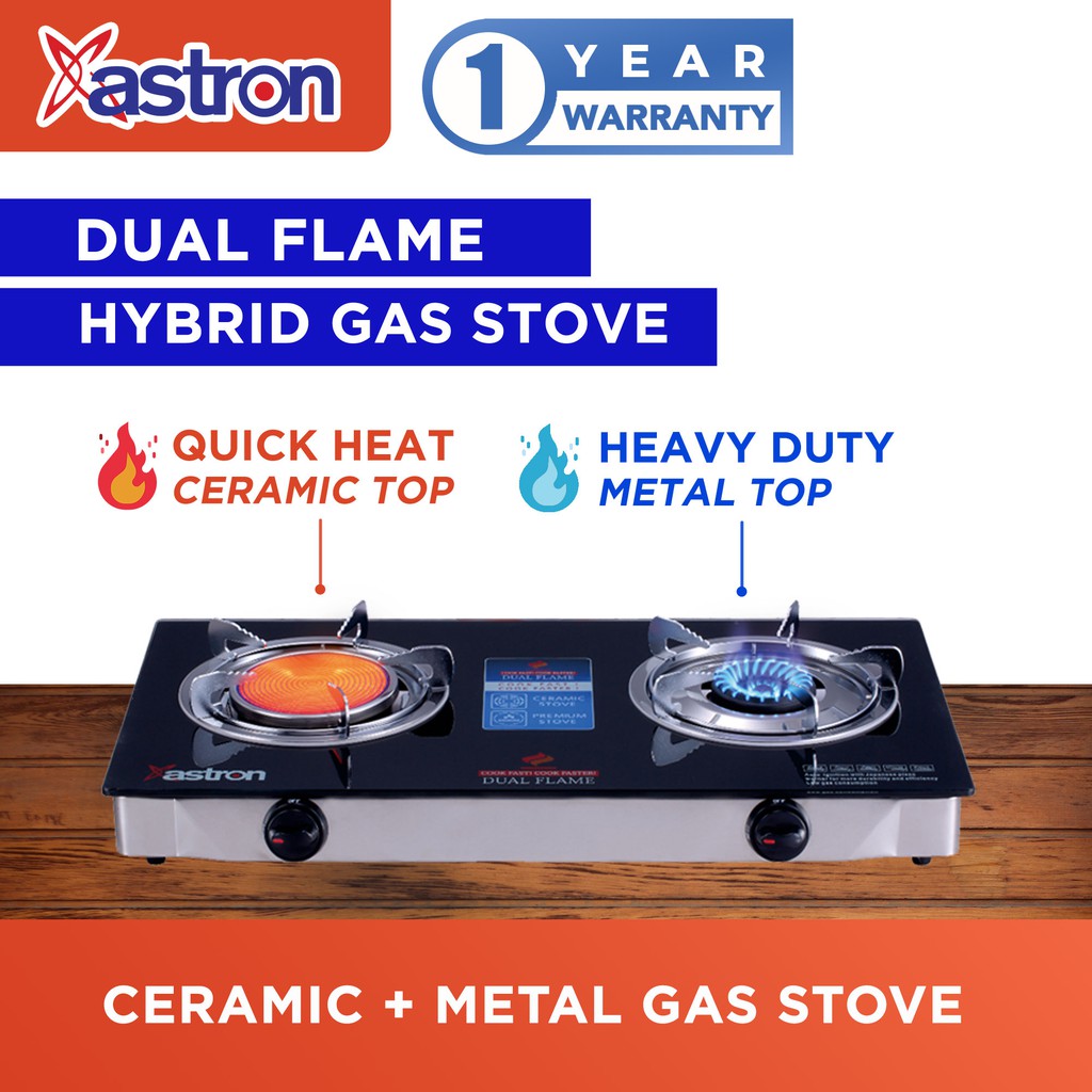 Astron DUAL FLAME Ceramic and Metal Double Burner Gas Stove with