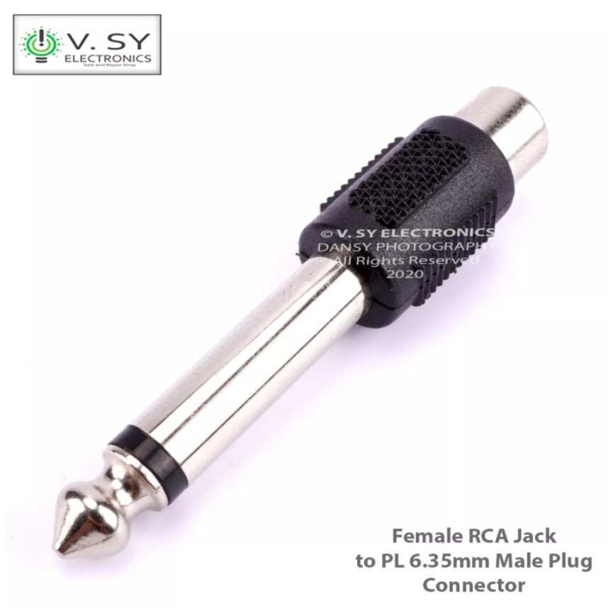 Female RCA Jack to Male PL PL55 Mono Plug 6.35mm 1/4in Connector