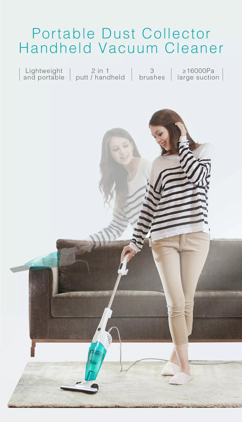 Deerma DX115C/DX118C Household Vacuum Cleaner Mini Handheld Pushrod