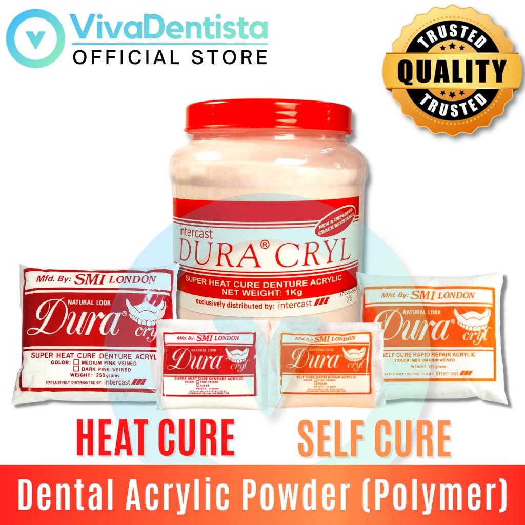 Dental Acrylic Powder Polymer (Heat Cure Clear 250g Self Cure Pink 120g