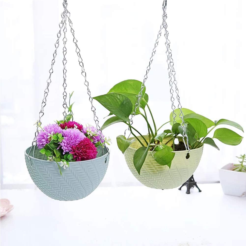 Hanging Baskets Rattan Woven Round Plastic Flower Pot Plant With Chain