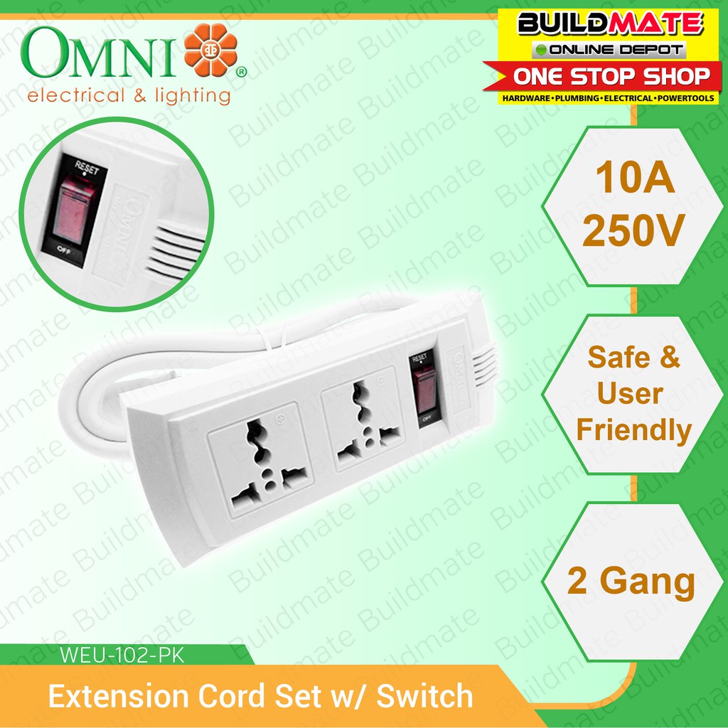 OMNI Extension Cord Set 2 Gang with Switch WEU102PK •BUILDMATE