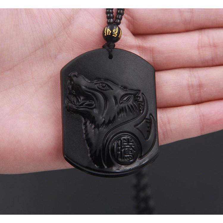 Wolf Head Natural Carve Obsidian Necklace Pur Lover wolf Lucky Charm