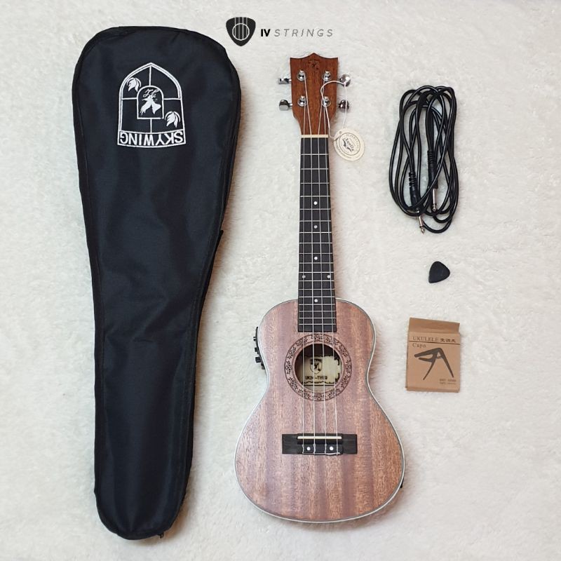 MAHOGANY WOOD CONCERT UKULELE WITH PICK UP IV STRINGS Shopee