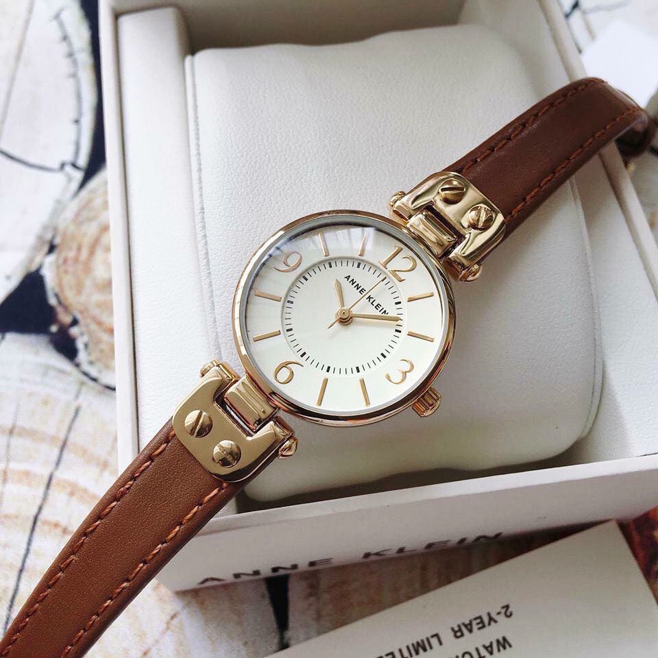 AUTHENTIC Anne Klein Women's GoldTone Champagne Dial and Brown Leather