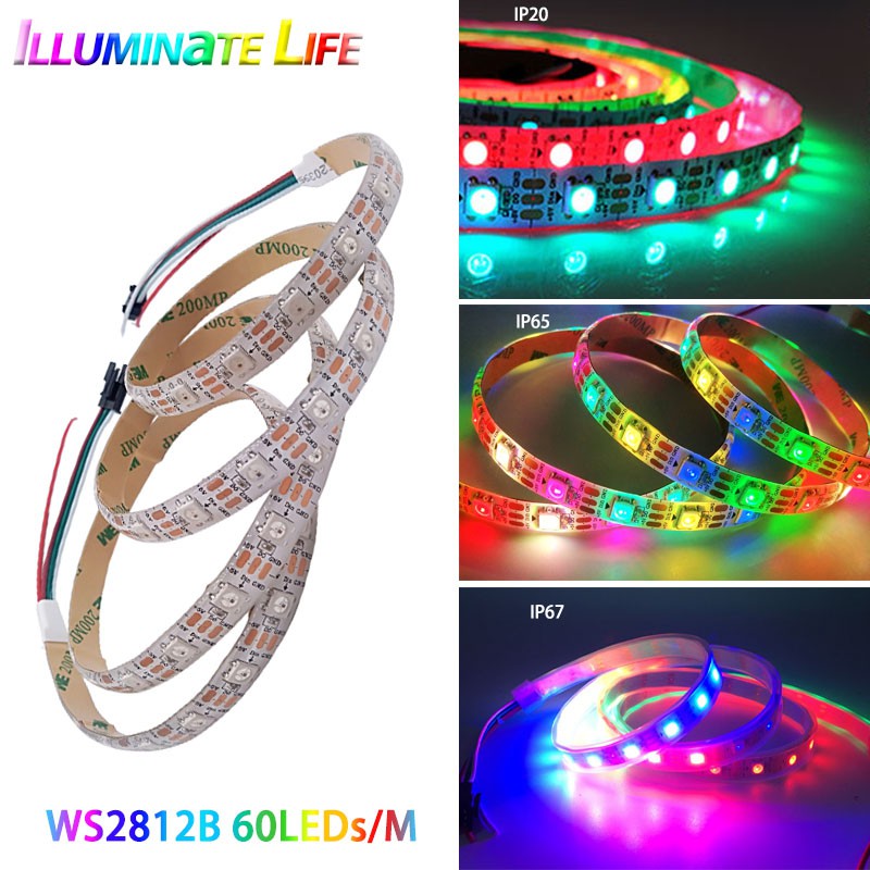 WS2812B Addressable Led Strip 1m/2m/3m/4m/5m IC WS2812 Smart RGB Led