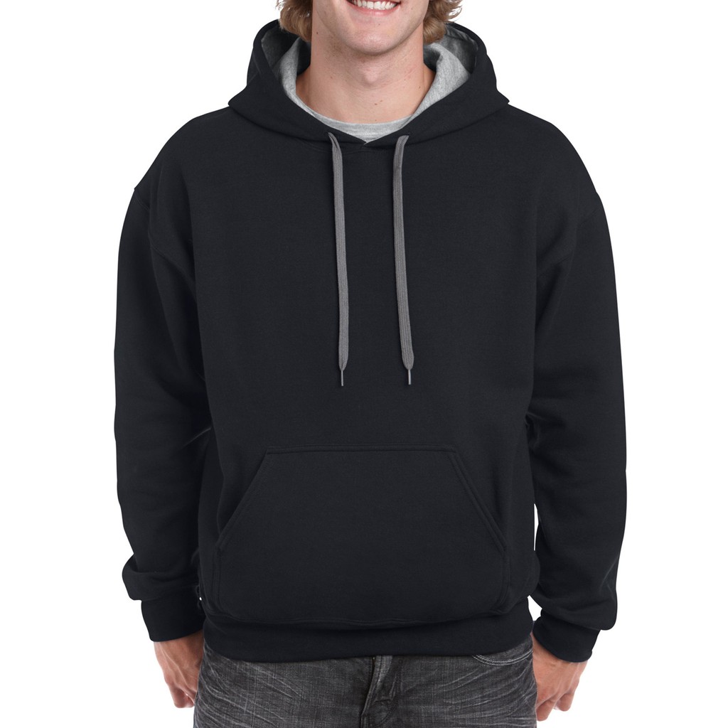 Gildan Adult Contrast Hooded Sweatshirt (Black/Grey) Shopee Philippines