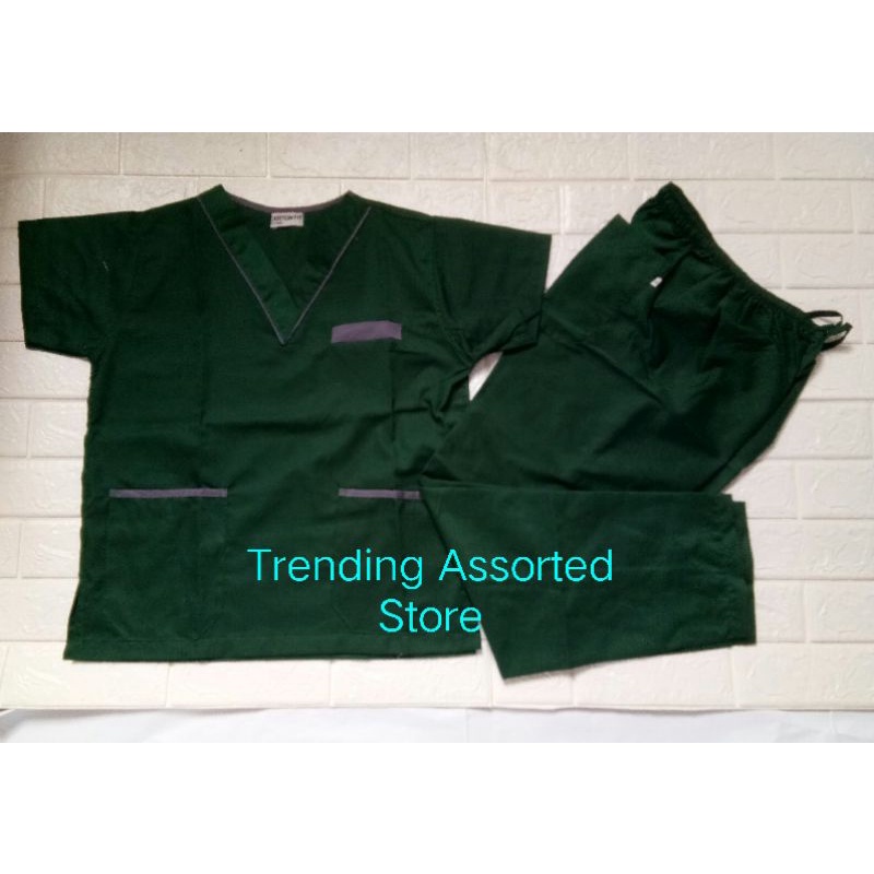 Scrub Suit Set Emerald Green Piping With Cargo Pants Type SET Lhacos