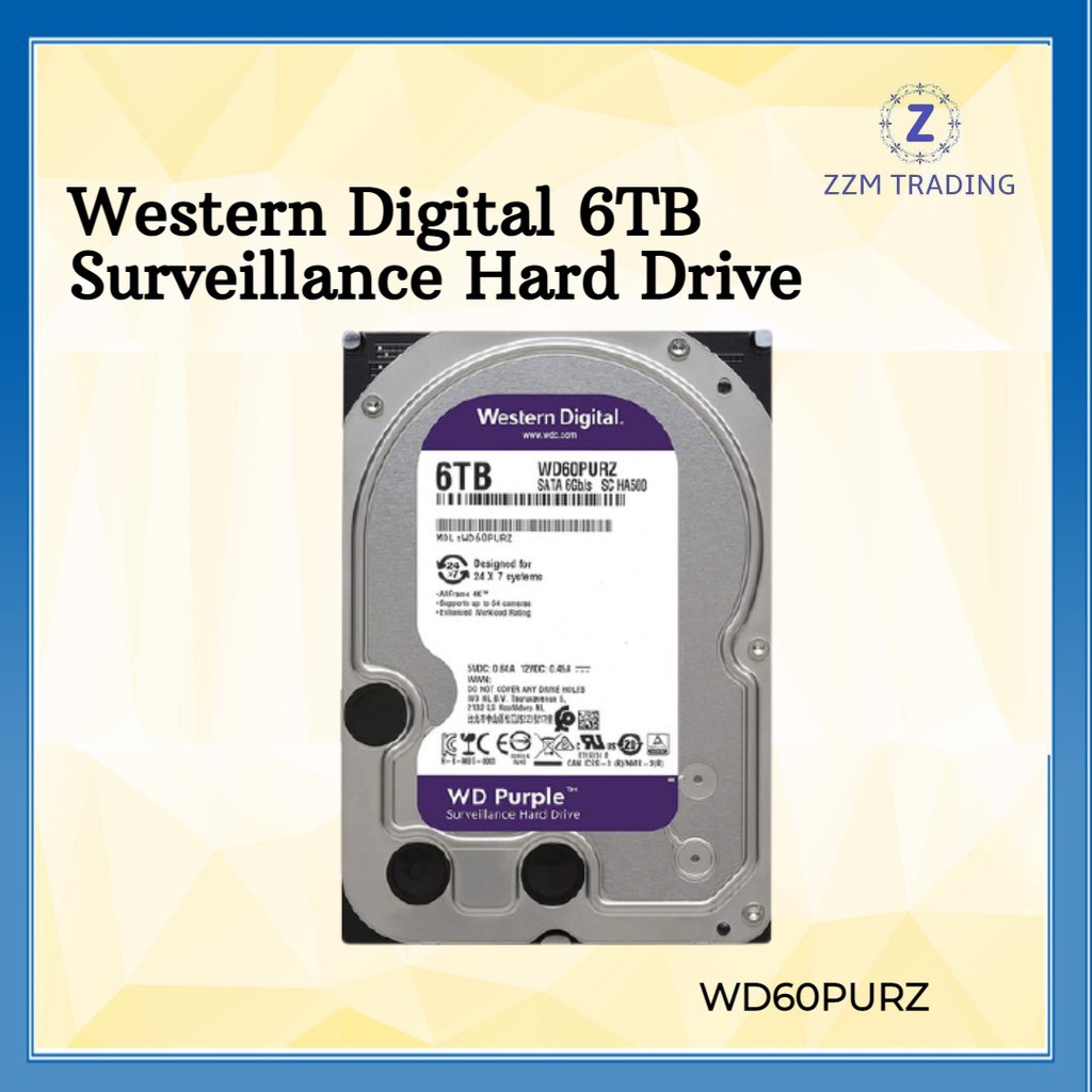 WD Purple 6TB Hard Drive Disk For Security System WD60PURZHDD 3.5" SATA