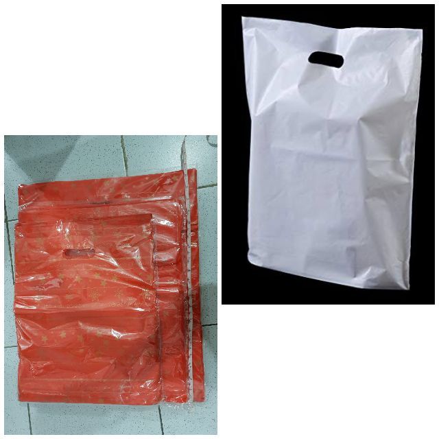 Thick White/Clear plastic bag BASE EXPAND with punch handle (+100pcs